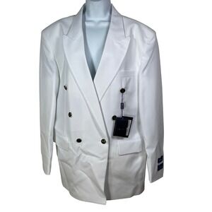 Gianni Vironi White Double Breasted Blazer Mens 42R Gold Crest Buttons NWT